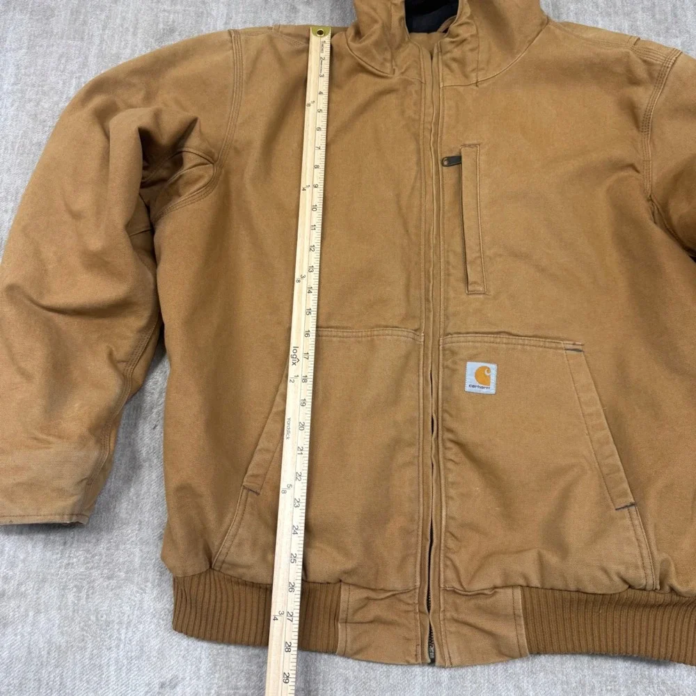 Carhartt Hooded Duck Canvas Jacket Brown Fleece Lined Workwear Full Zip Mens XL